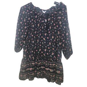 Old Navy x Anna Sui Chiffon Tiered Ruffle Mini Dress 3XL Black and Pink Floral